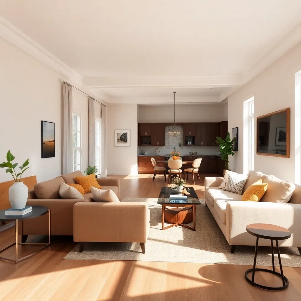 Prostokątny salon z jadalnią