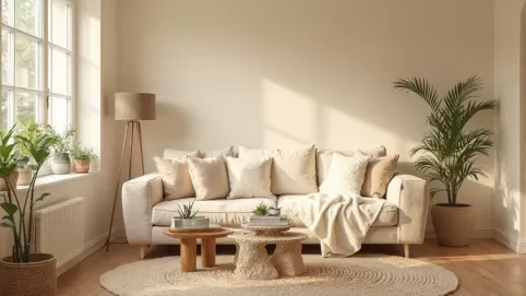 Beżowe ściany w salonie