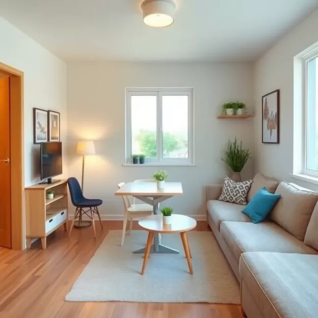 Mały salon ze stołem i wypoczynkiem