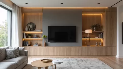Nowoczesna zabudowa ściany w salonie