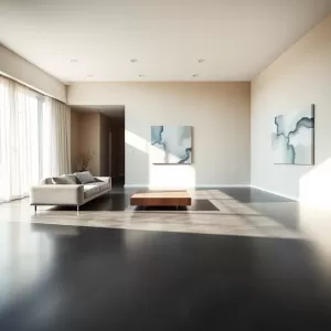 Nowoczesny salon z ciemną podłogą