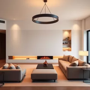 Nowoczesny salon z kominkiem