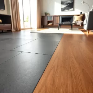 Połączenie płytek z panelami w salonie