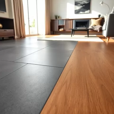 Połączenie płytek z panelami w salonie