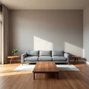 Salon szary z drewnem