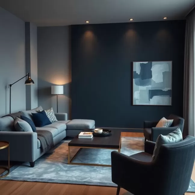Salon szary z granatem