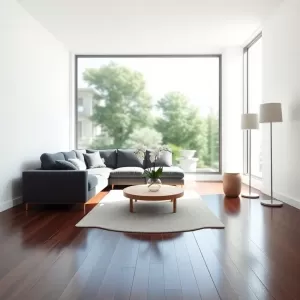 Salon z ciemną podłogą