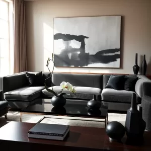 Salon z czarnymi dodatkami