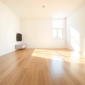 Salon z drewnianą podłogą