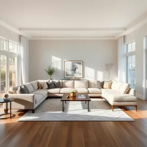 Salon z narożnikiem i stołem