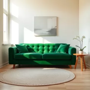 zieloną sofą w salonie inspiracje