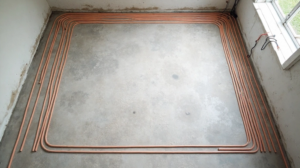 Salon 30 m2 ile pętli podłogówki