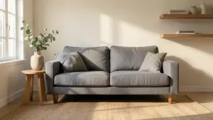 szarą kanapa w salonie aranżacje