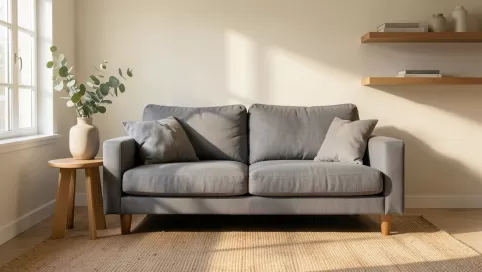szarą kanapa w salonie aranżacje